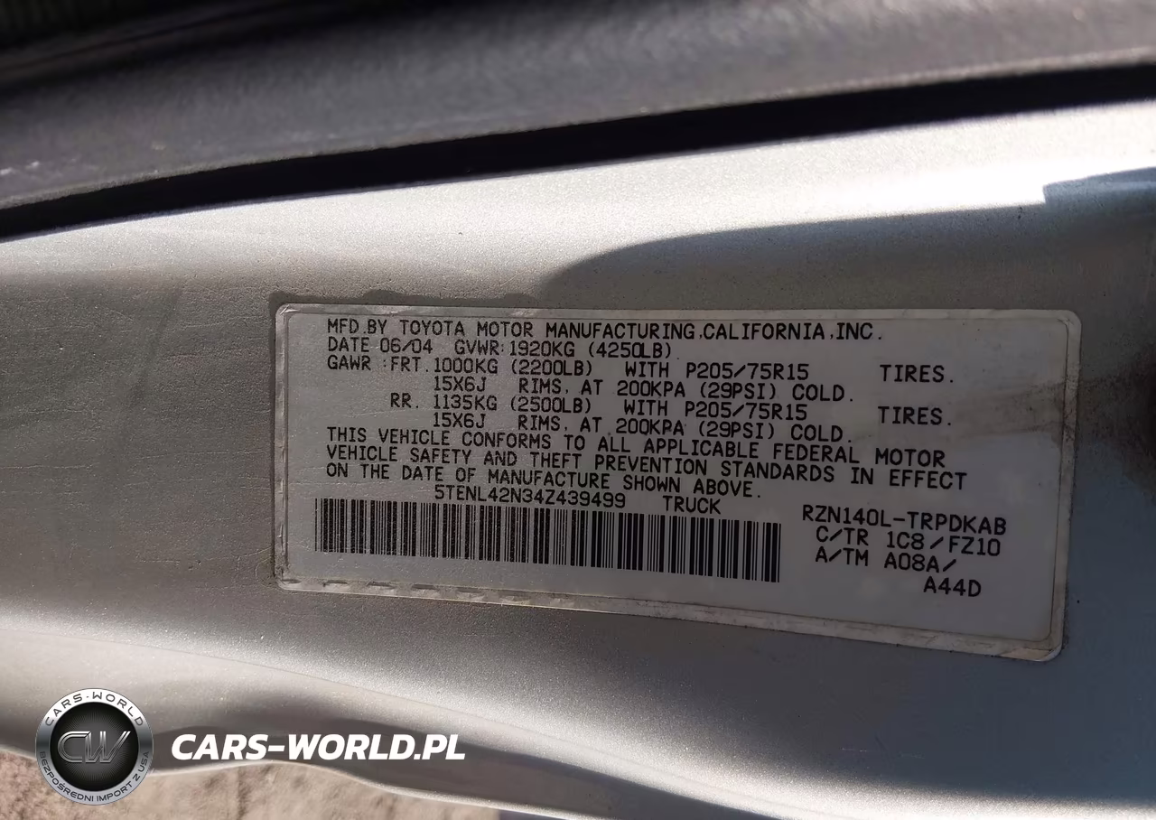 2004 Toyota Tacoma VIN:5TENL42N34Z439499 - 9