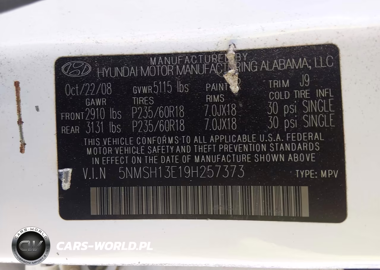 2009 Hyundai Santa Fe Limited VIN:5NMSH13E19H257373 - 9