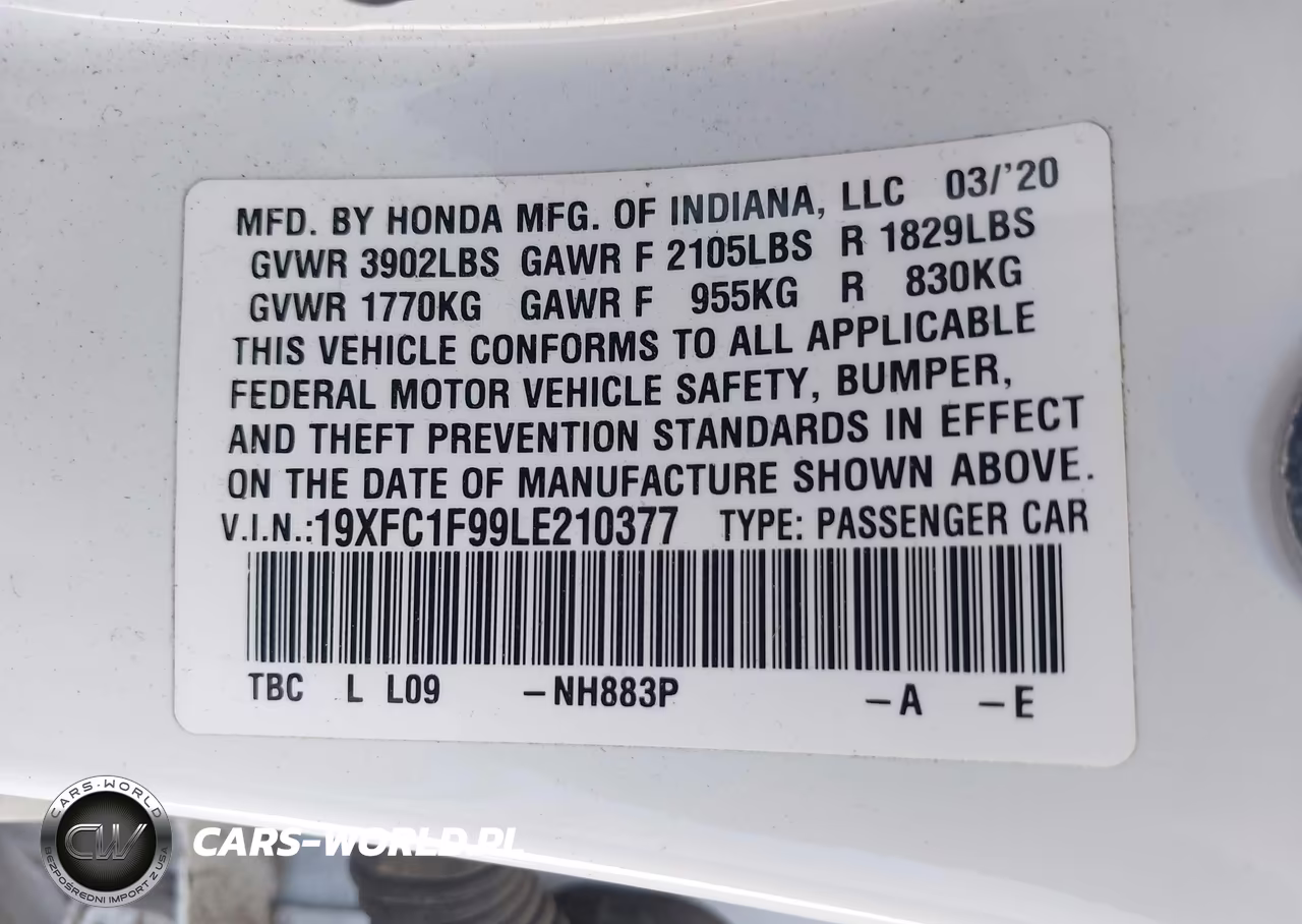 2020 Honda Civic Touring VIN:19XFC1F99LE210377 - 9