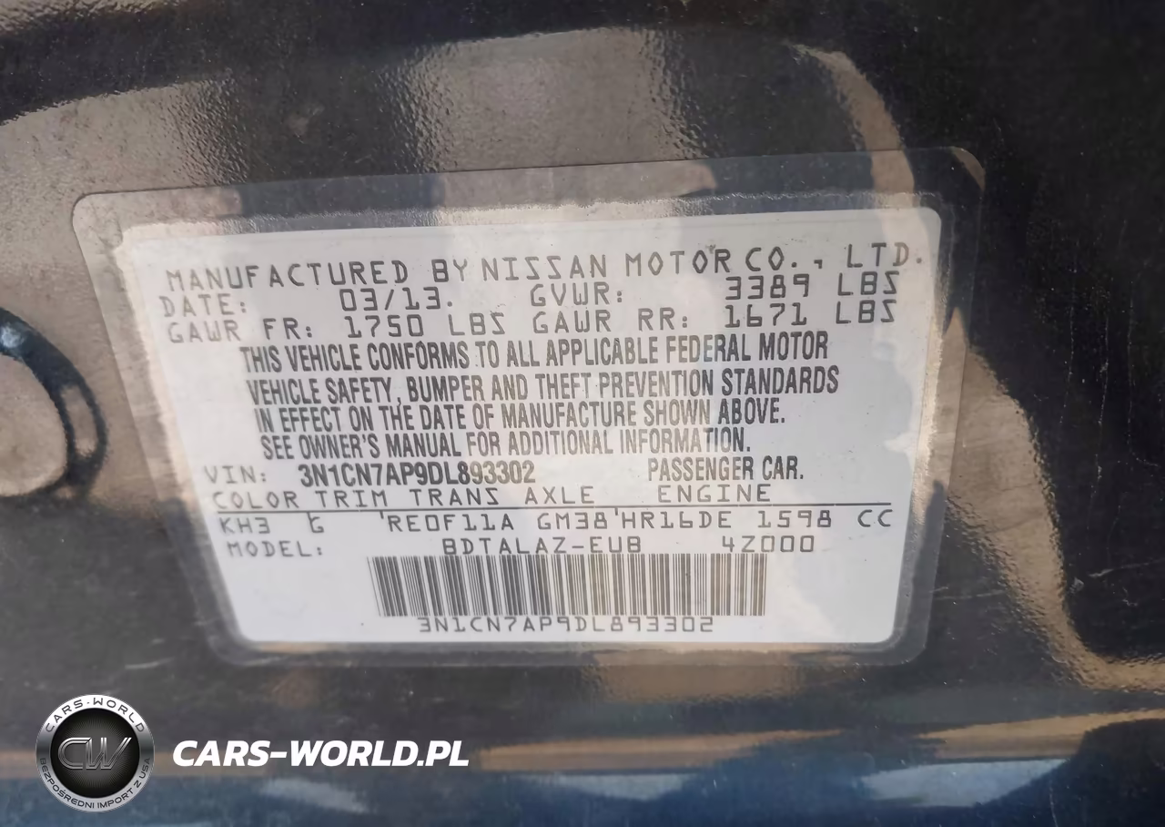 2013 Nissan Versa 1.6 S+ VIN:3N1CN7AP9DL893302 - 9
