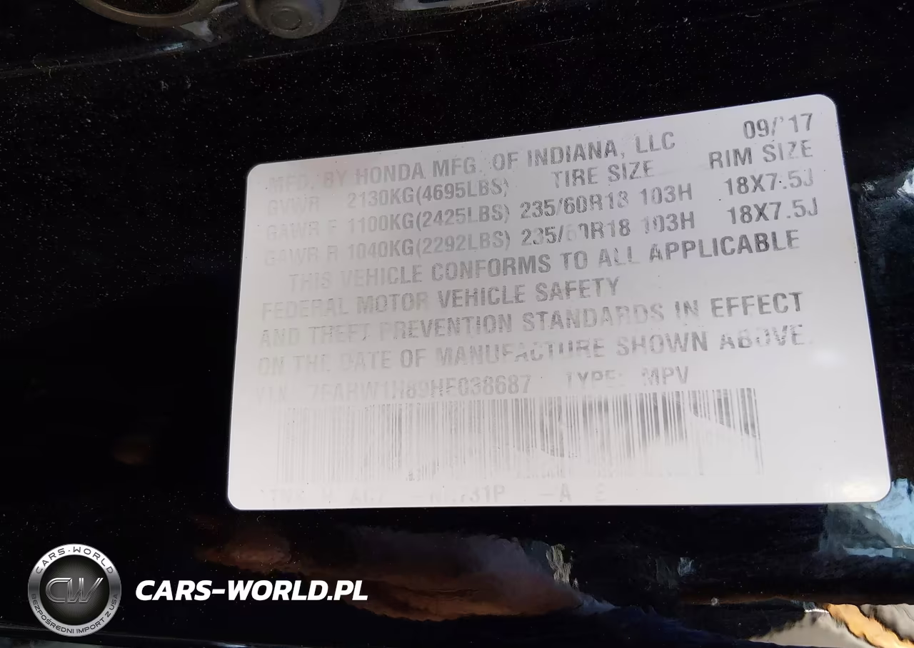 HONDA CR-V EXL VIN:7FARW1H89HE038687 - 17