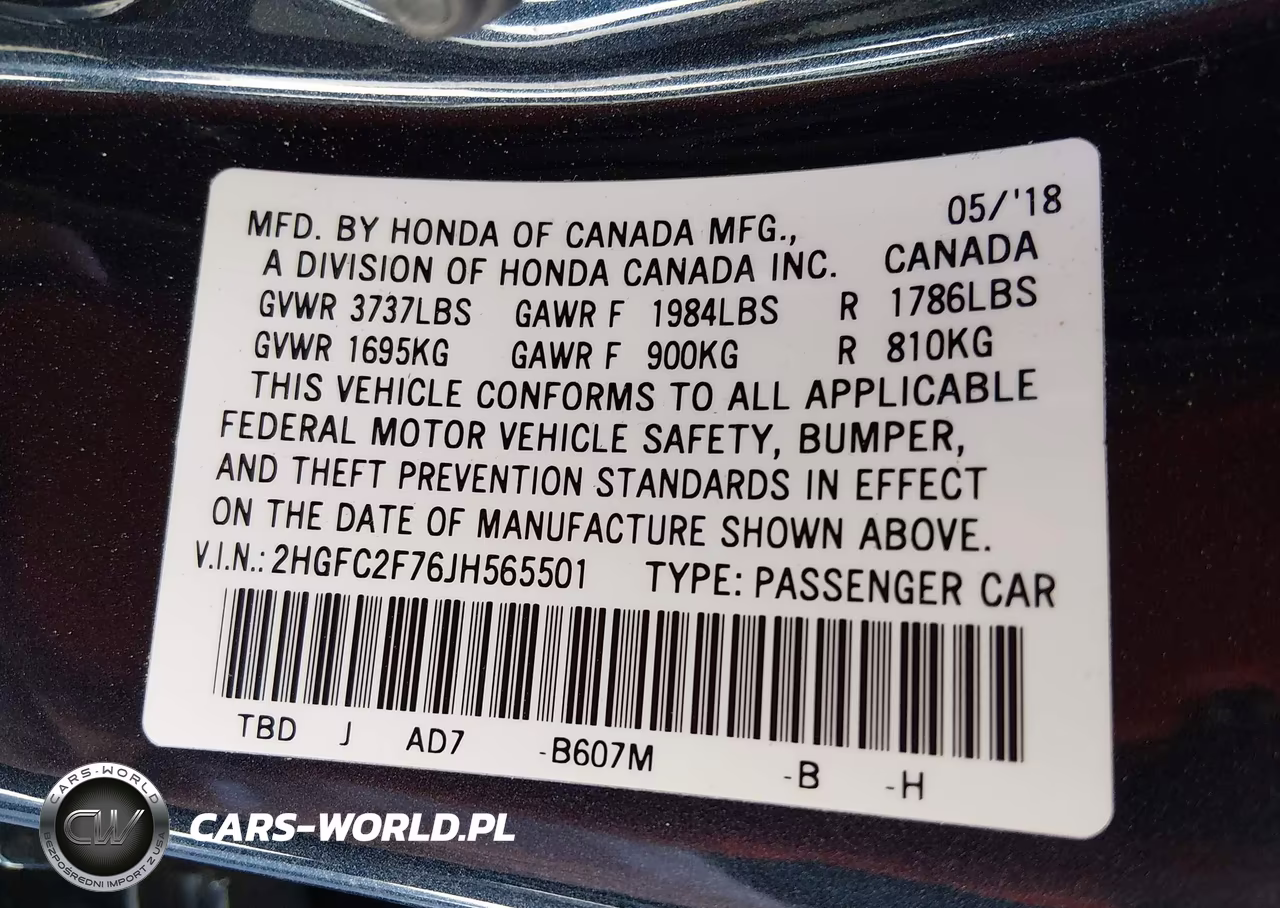 2018 Honda Civic Ex VIN:2HGFC2F76JH565501 - 9