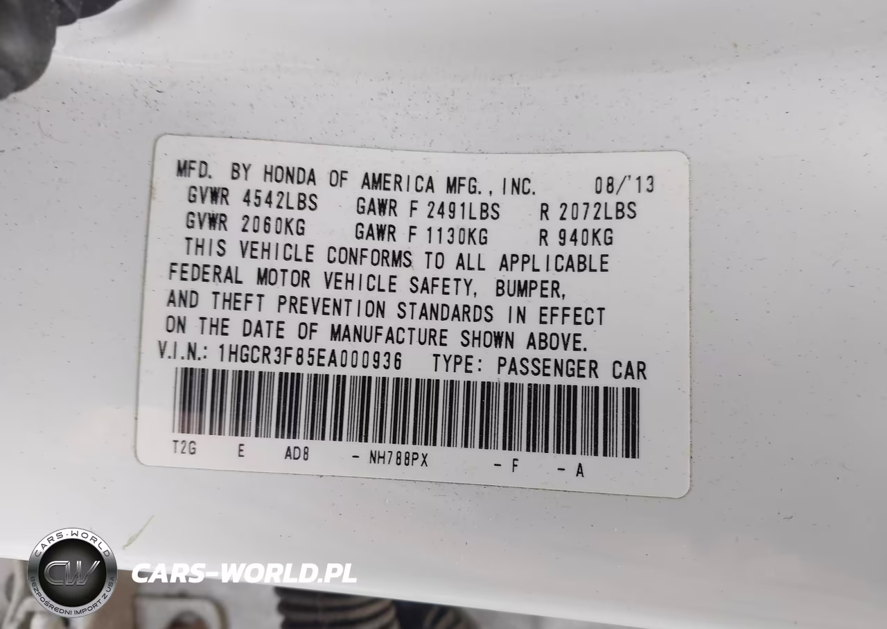 2014 Honda Accord Ex-L V-6 VIN:1HGCR3F85EA000936 - 9