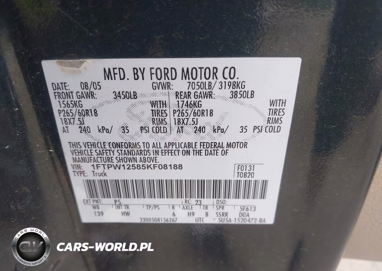 2005 Ford F-150 Lariat-Xlt VIN:1FTPW12585KF08188 - 9