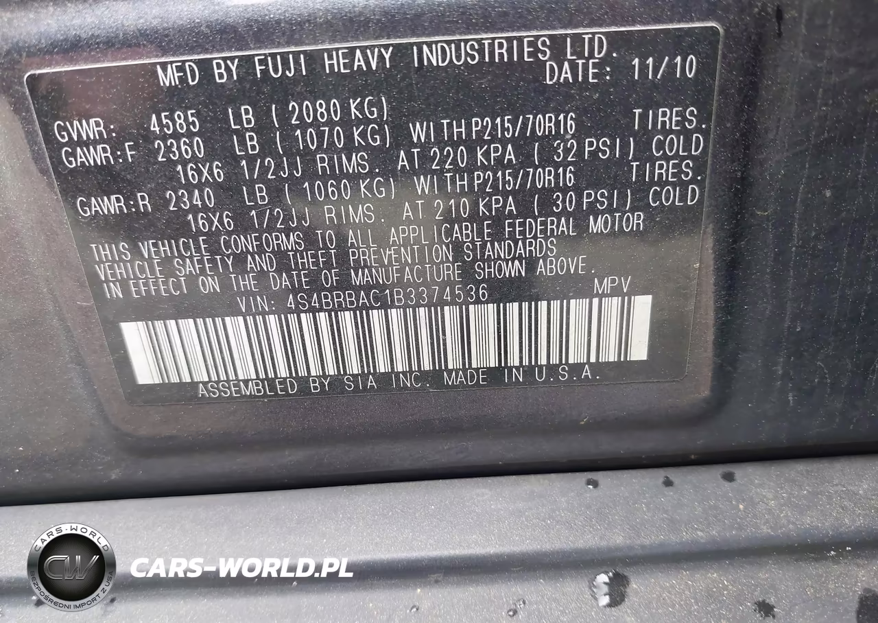 2011 Subaru Outback 2.5I VIN:4S4BRBAC1B3374536 - 9