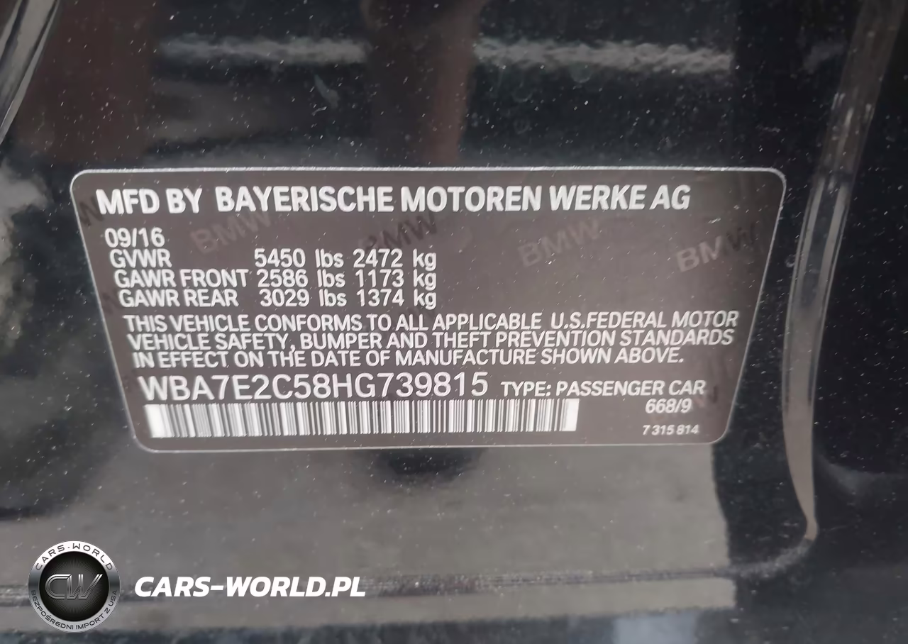 2017 BMW 740I VIN:WBA7E2C58HG739815 - 9