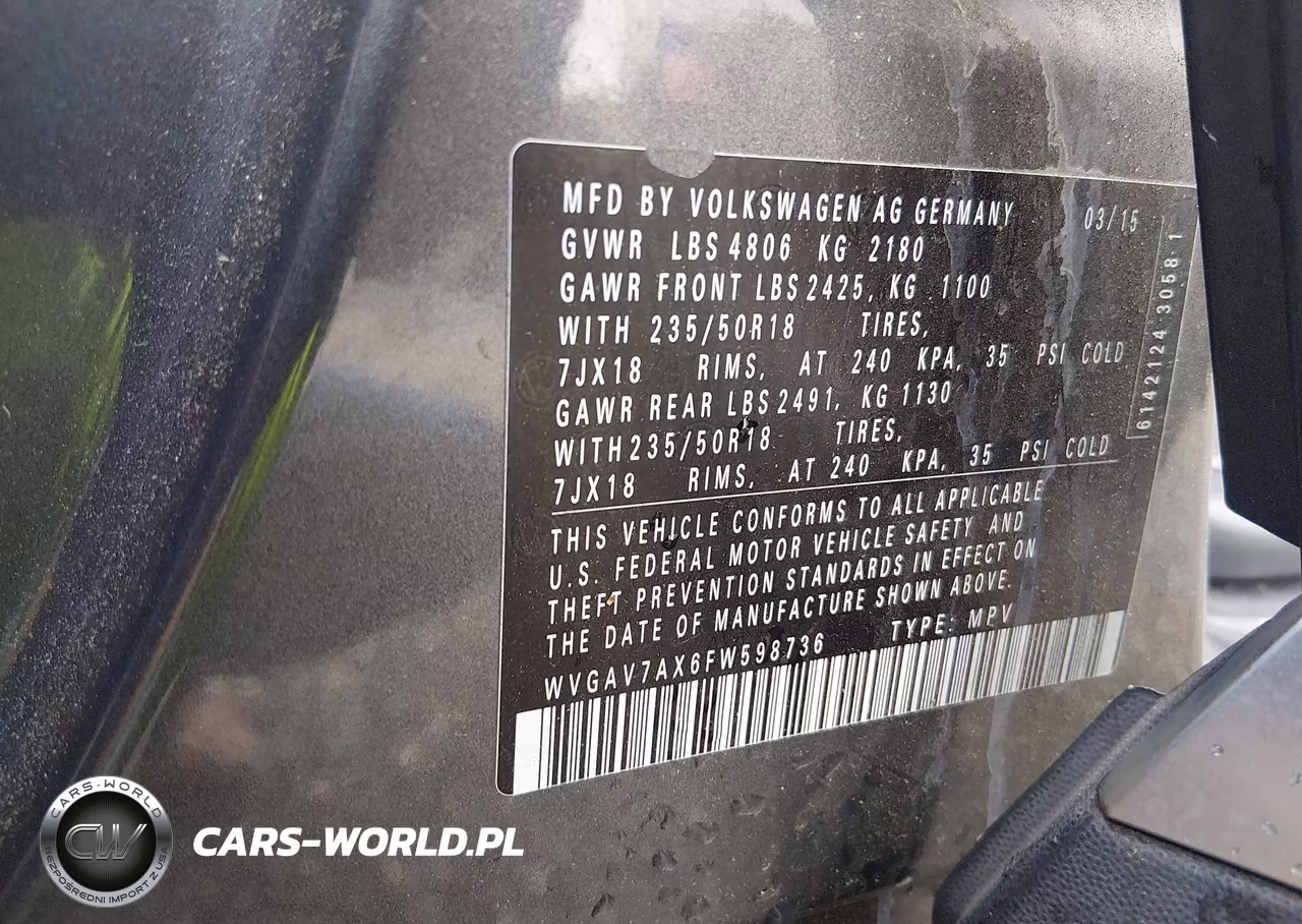 2015 Volkswagen Tiguan Se VIN:WVGAV7AX6FW598736 - 9