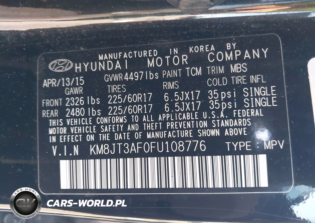 2015 Hyundai Tucson Gls VIN:KM8JT3AF0FU108776 - 9