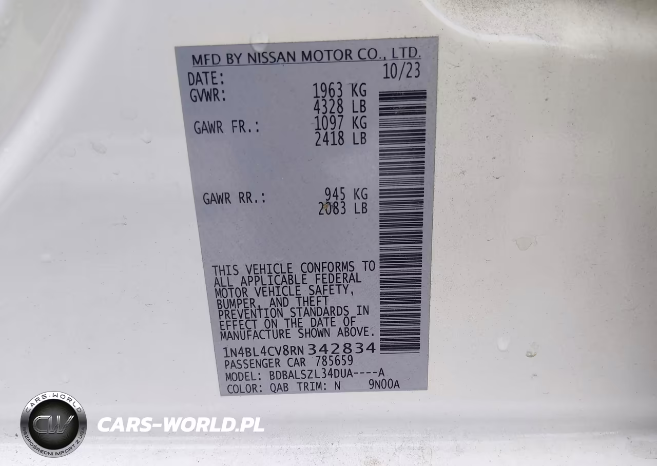 2024 Nissan Altima Sr Fwd VIN:1N4BL4CV8RN342834 - 9