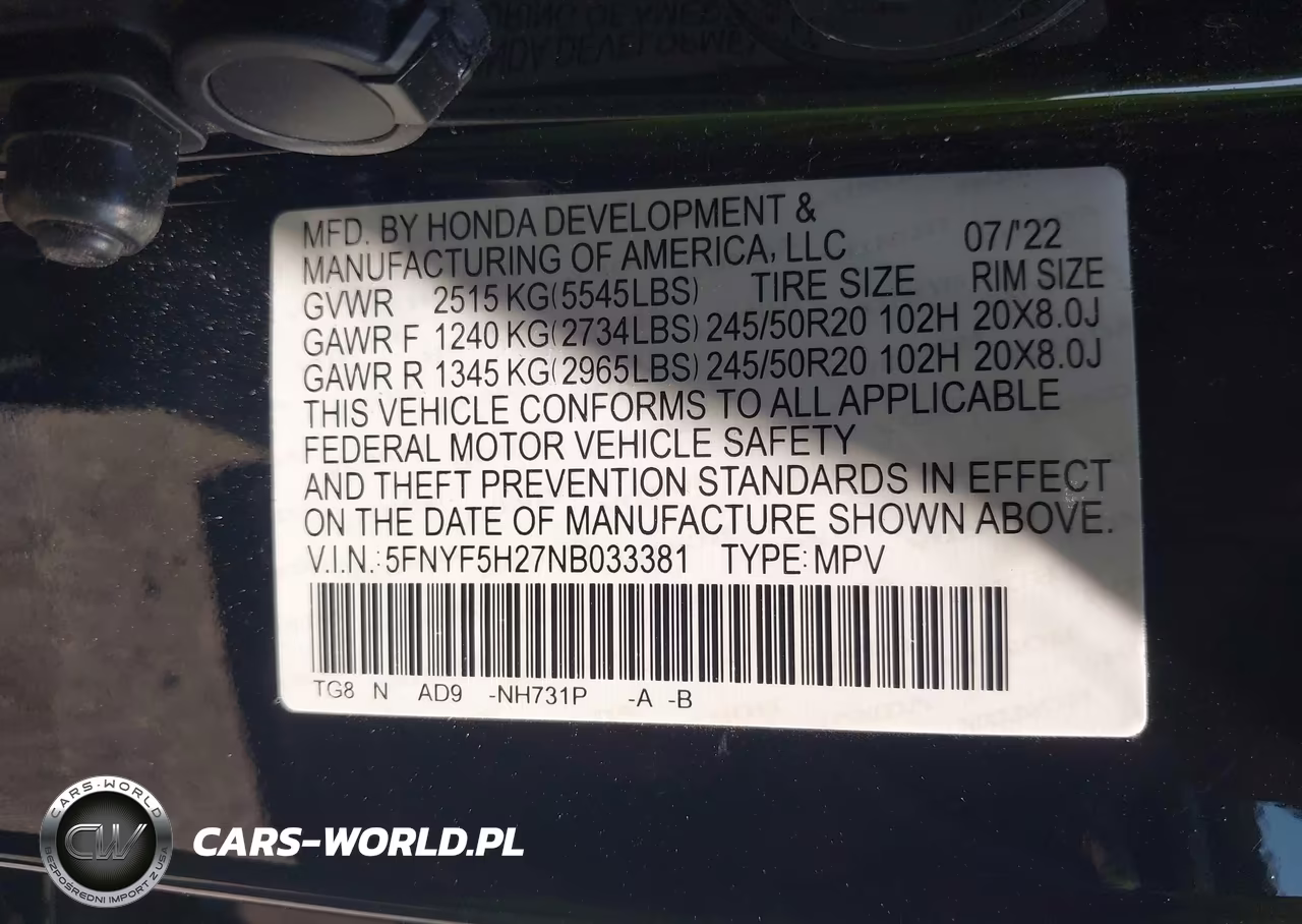 2022 Honda Pilot 2Wd Special Edition VIN:5FNYF5H27NB033381 - 9
