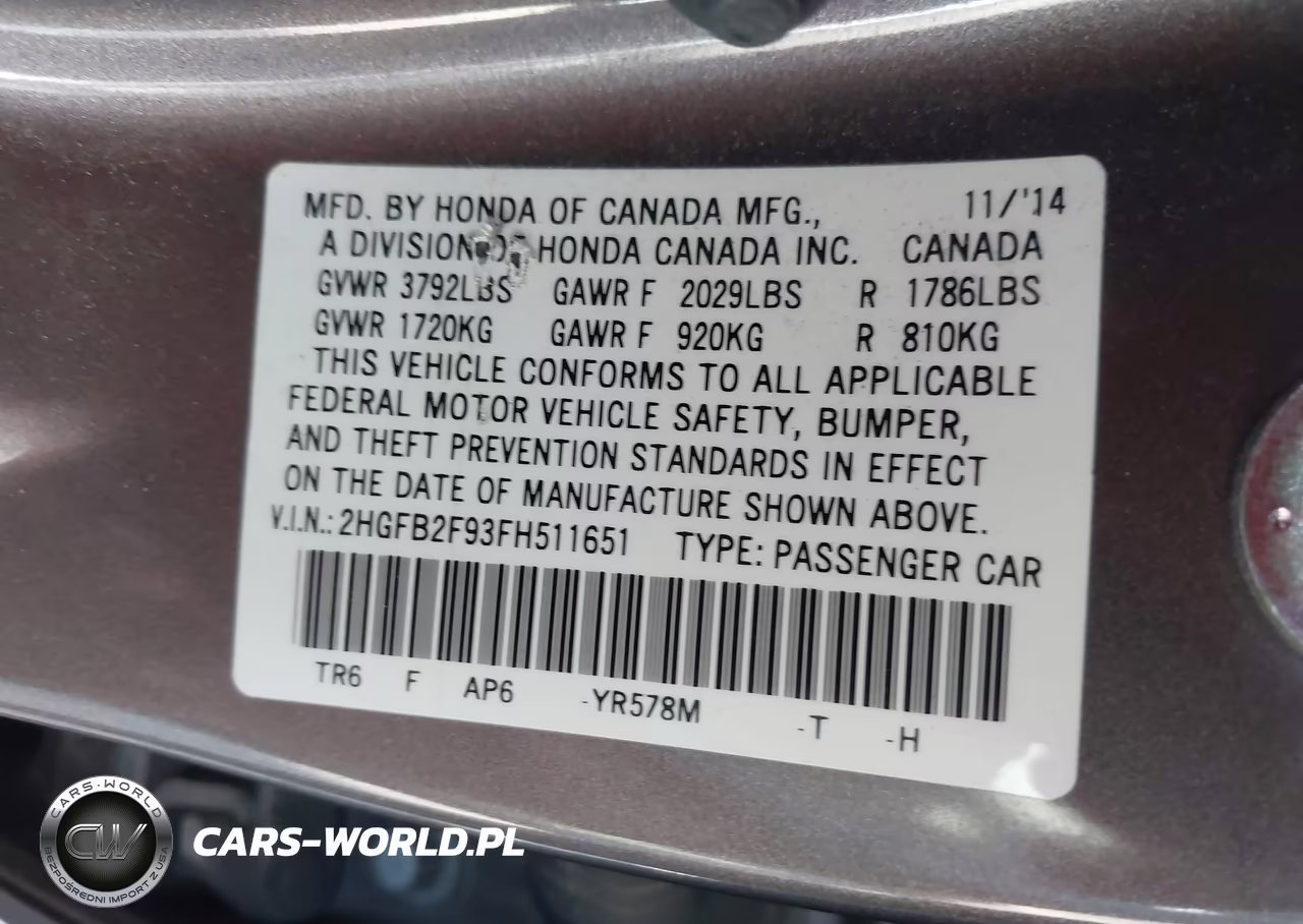 2015 Honda Civic Ex-L VIN:2HGFB2F93FH511651 - 9