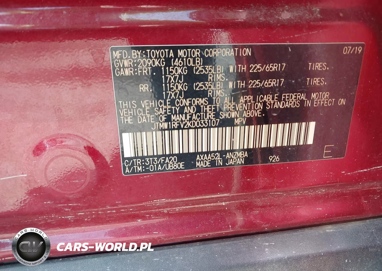 2019 Toyota Rav4 Xle VIN:JTMW1RFV2KD033107 - 9