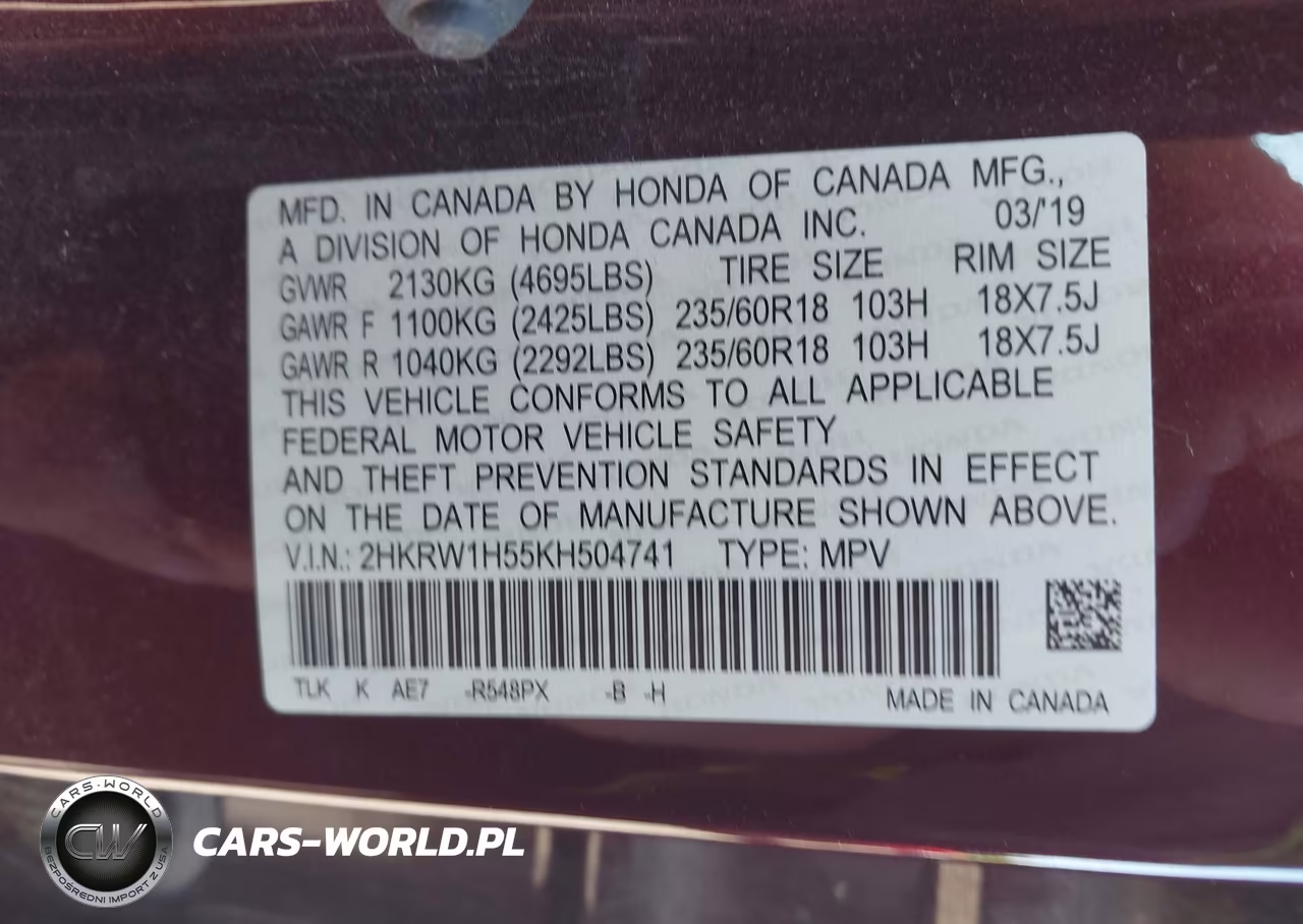 2019 Honda Cr-V Ex VIN:2HKRW1H55KH504741 - 9
