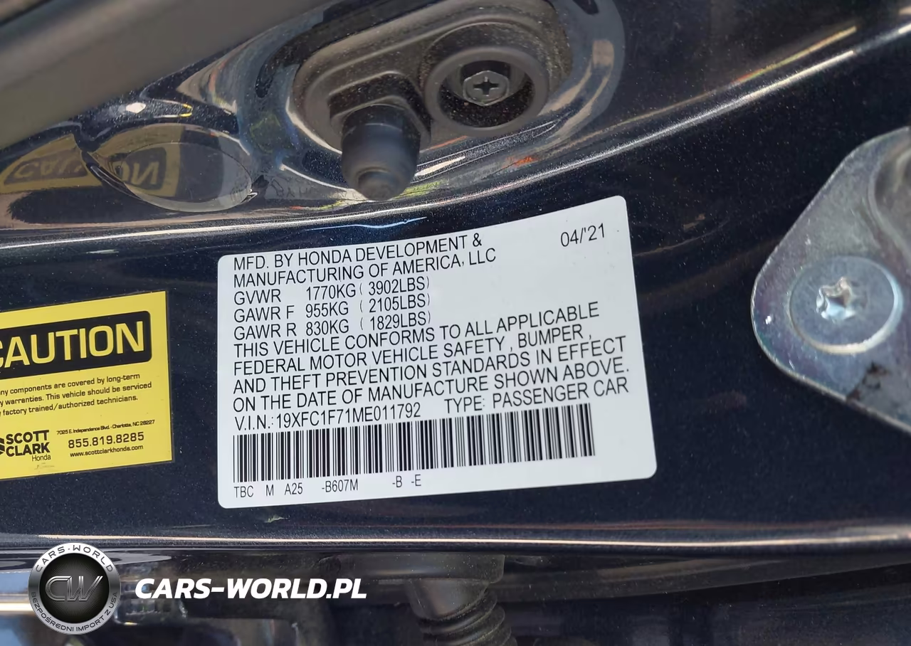 2021 Honda Civic Ex-L VIN:19XFC1F71ME011792 - 9