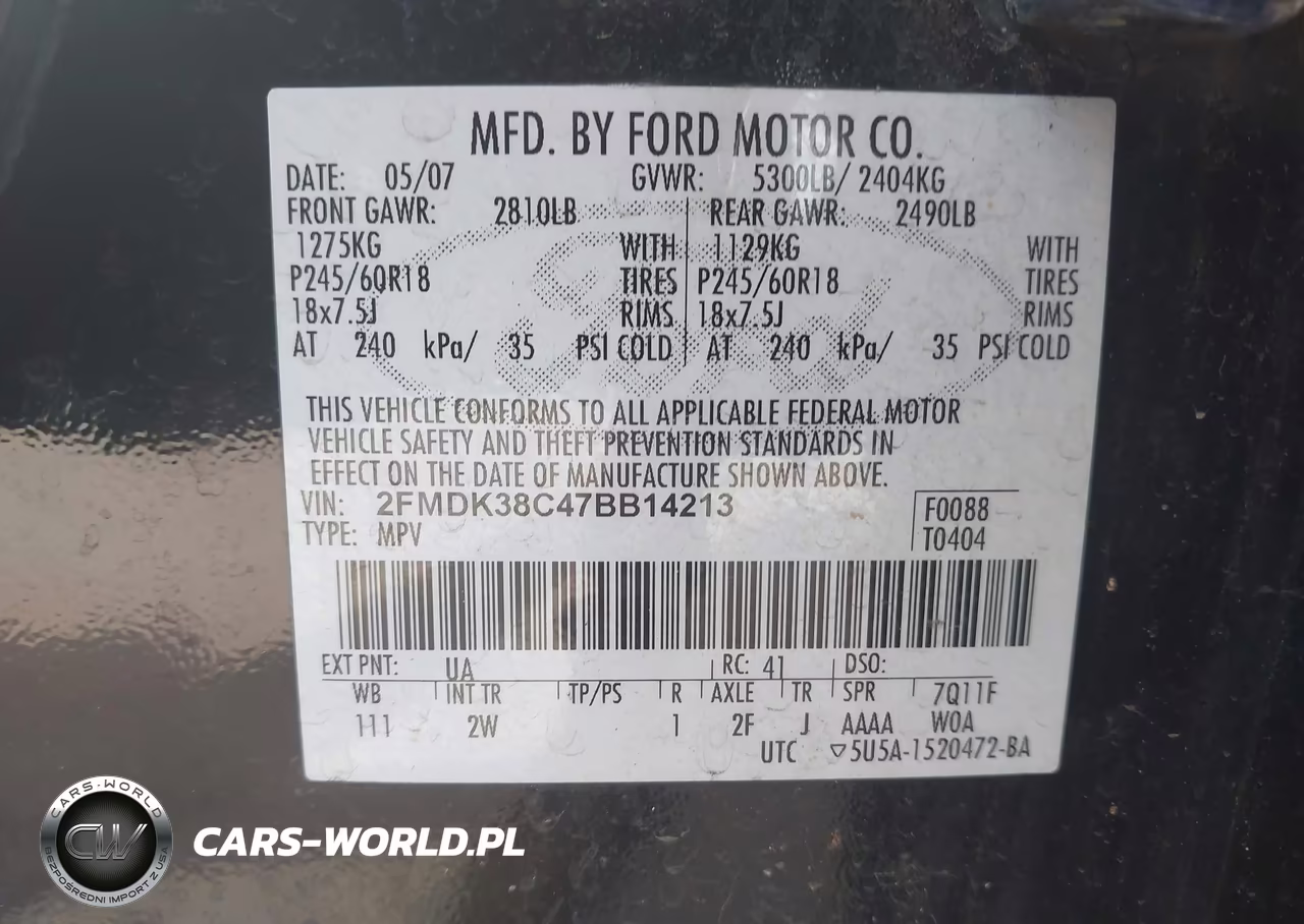 2007 Ford Edge Sel VIN:2FMDK38C47BB14213 - 9