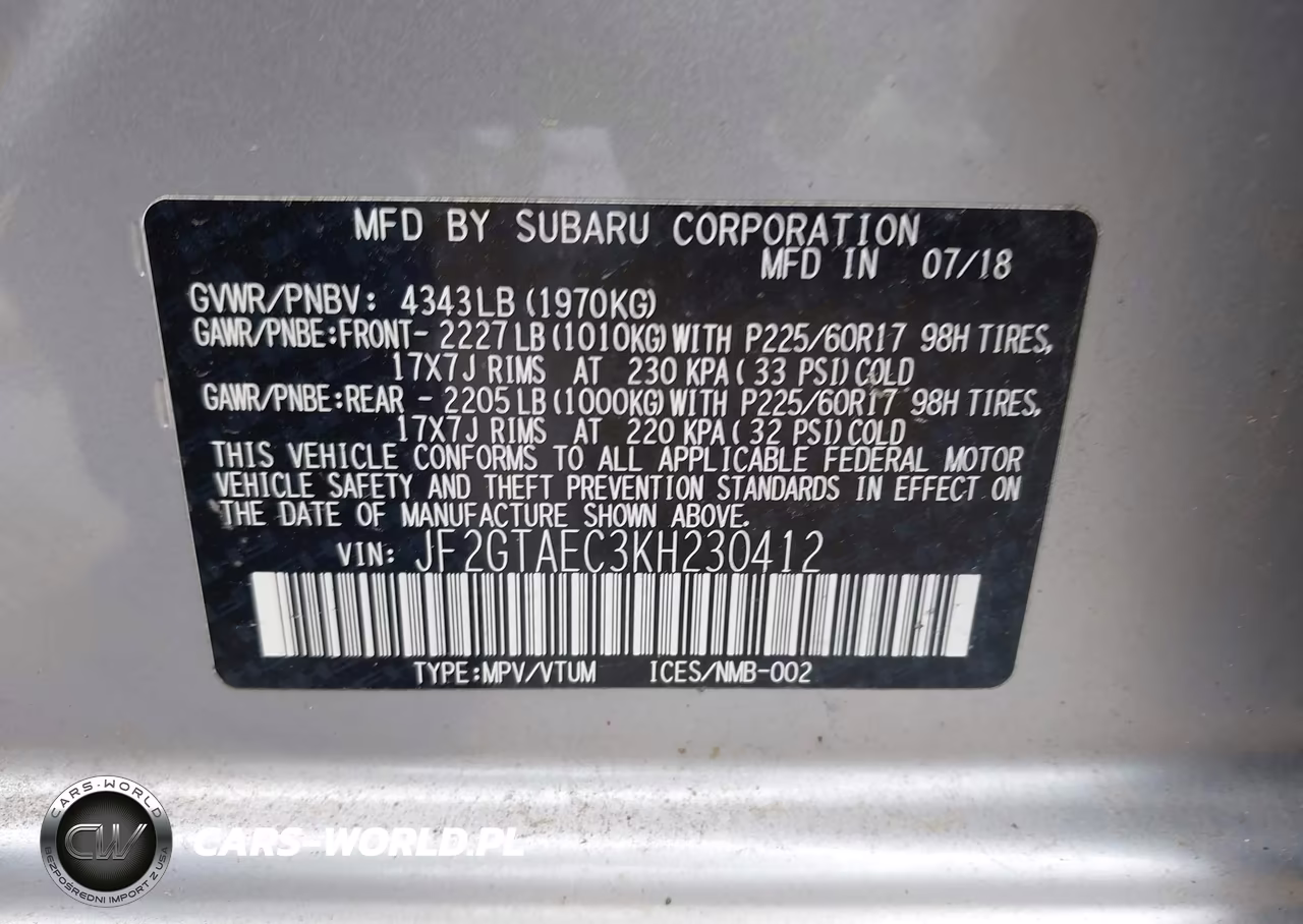 2019 Subaru Crosstrek 2.0I Premium VIN:JF2GTAEC3KH230412 - 9