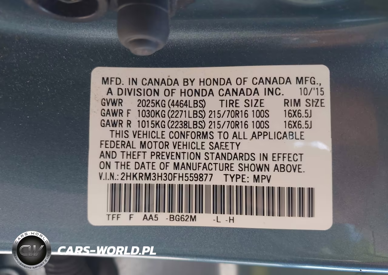 2015 Honda Cr-V Lx VIN:2HKRM3H30FH559877 - 9