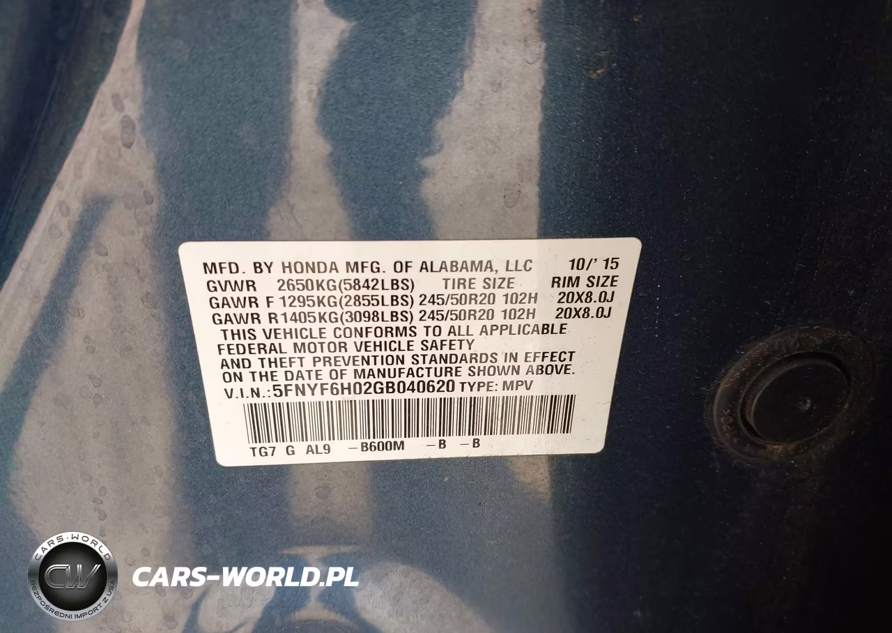 2016 Honda Pilot Elite VIN:5FNYF6H02GB040620 - 9