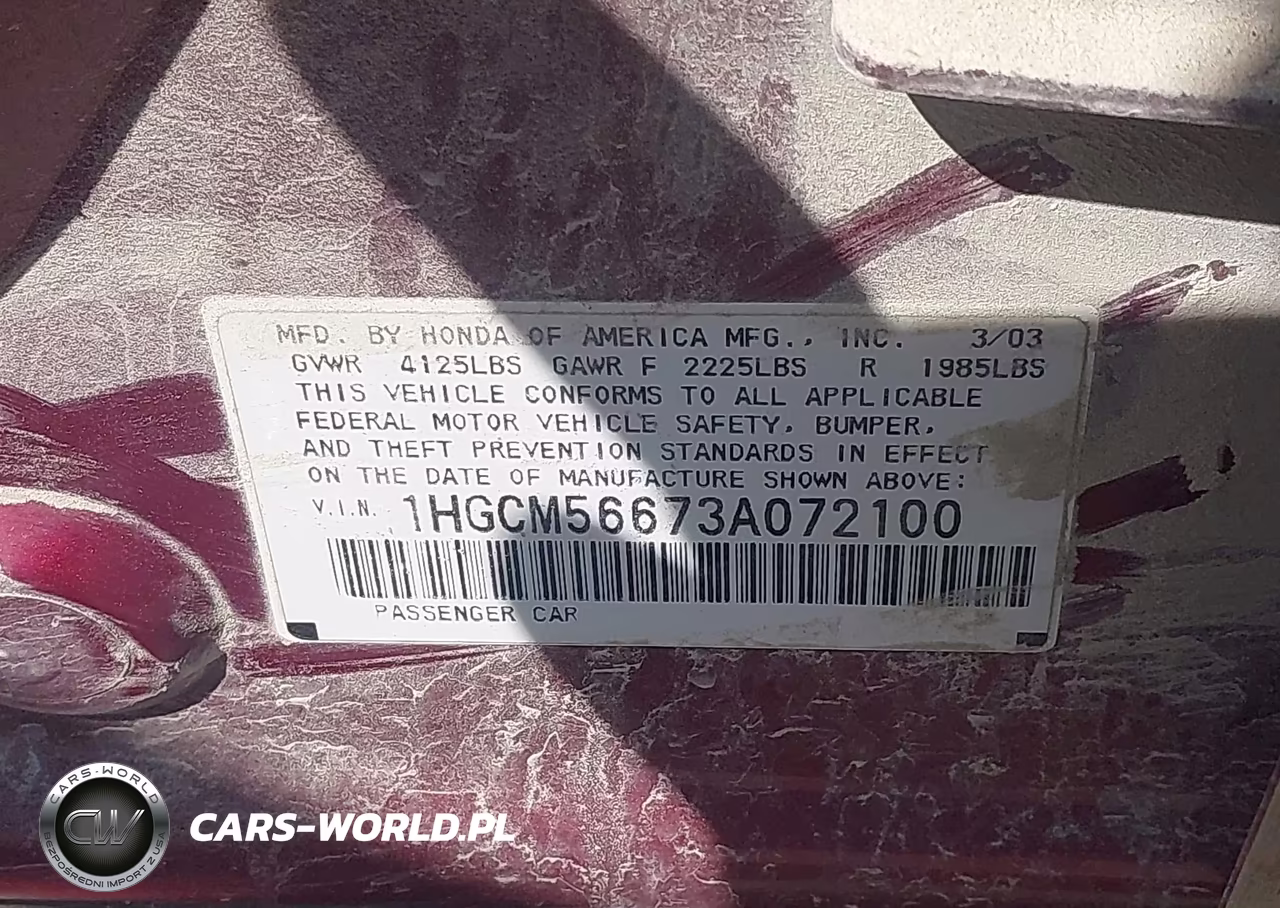 2003 Honda Accord 2.4 Ex VIN:1HGCM56673A072100 - 9