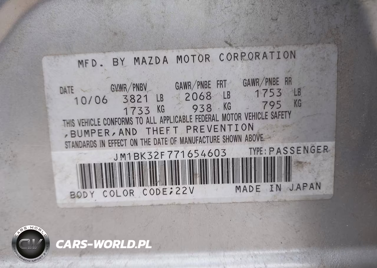 2007 Mazda Mazda3 I Sport VIN:JM1BK32F771654603 - 9
