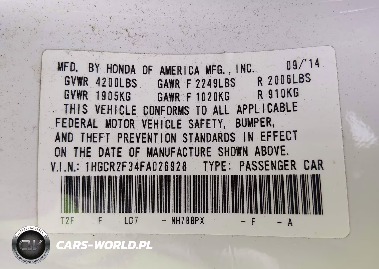 2015 Honda Accord Lx VIN:1HGCR2F34FA026928 - 9