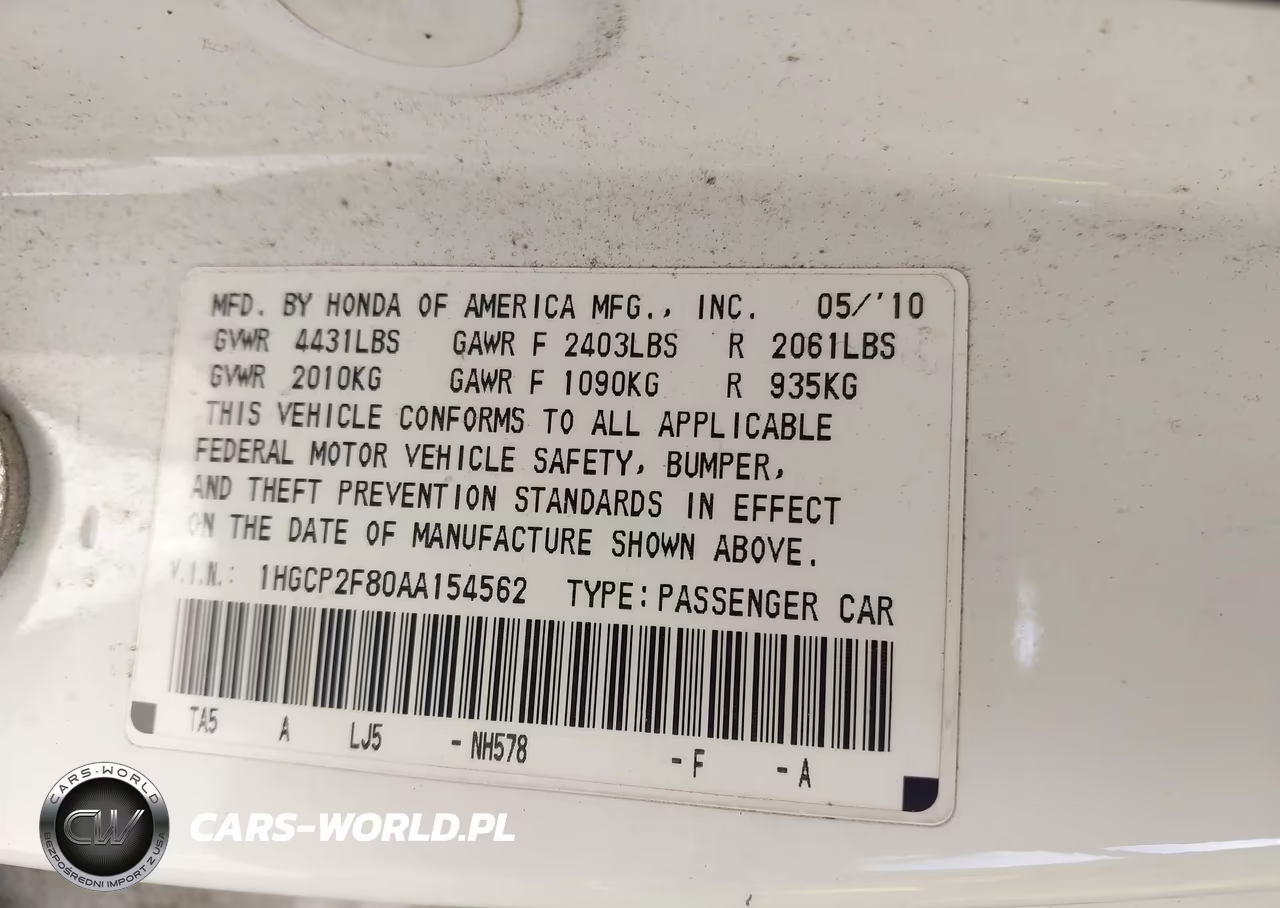 2010 Honda Accord 2.4 Ex-L VIN:1HGCP2F80AA154562 - 9