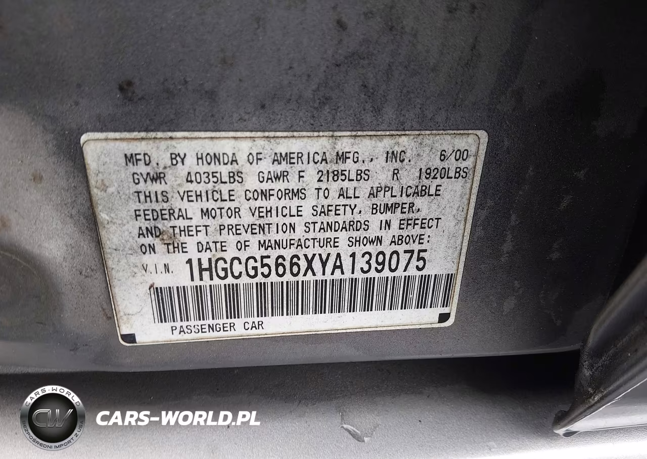 2000 Honda Accord 2.3 Ex VIN:1HGCG566XYA139075 - 9