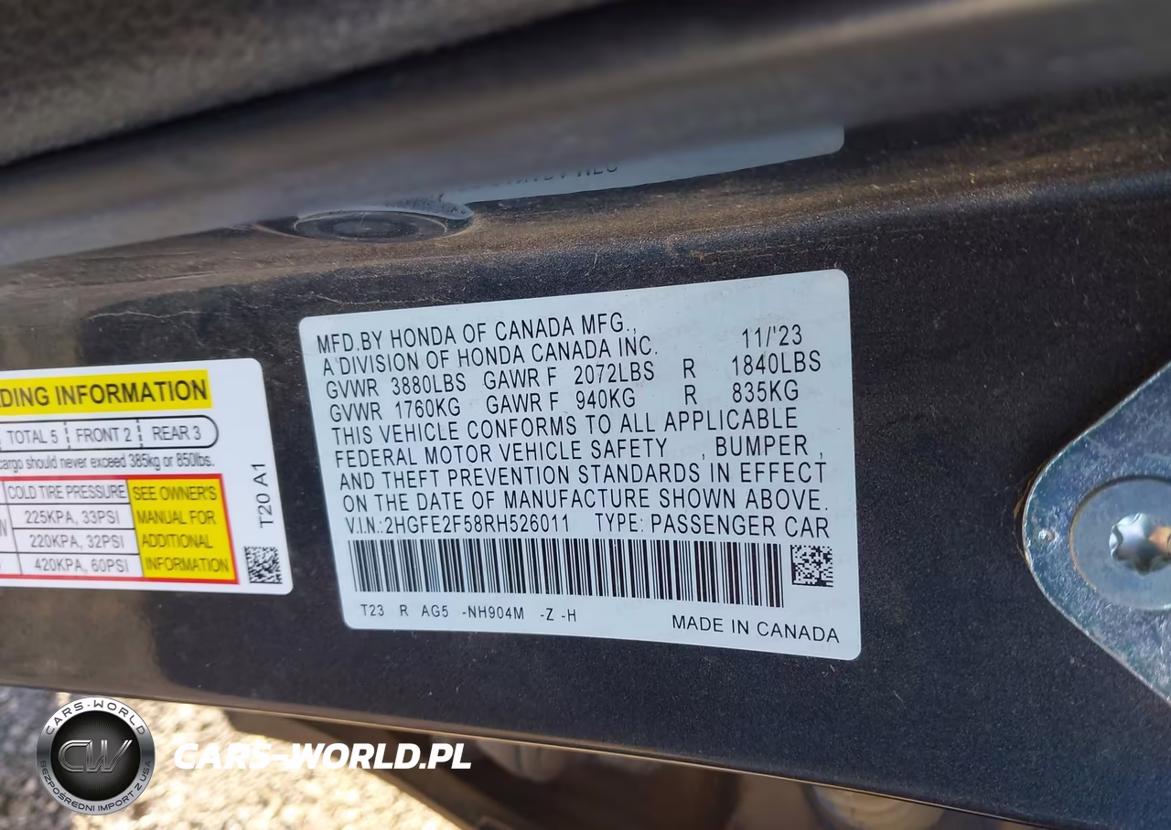2024 Honda Civic Sport VIN:2HGFE2F58RH526011 - 9