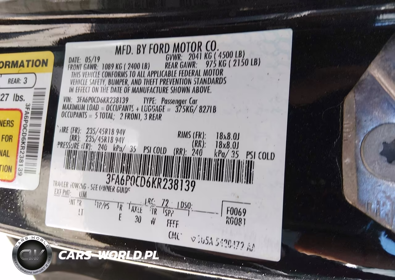 2019 Ford Fusion Sel VIN:3FA6P0CD6KR238139 - 9
