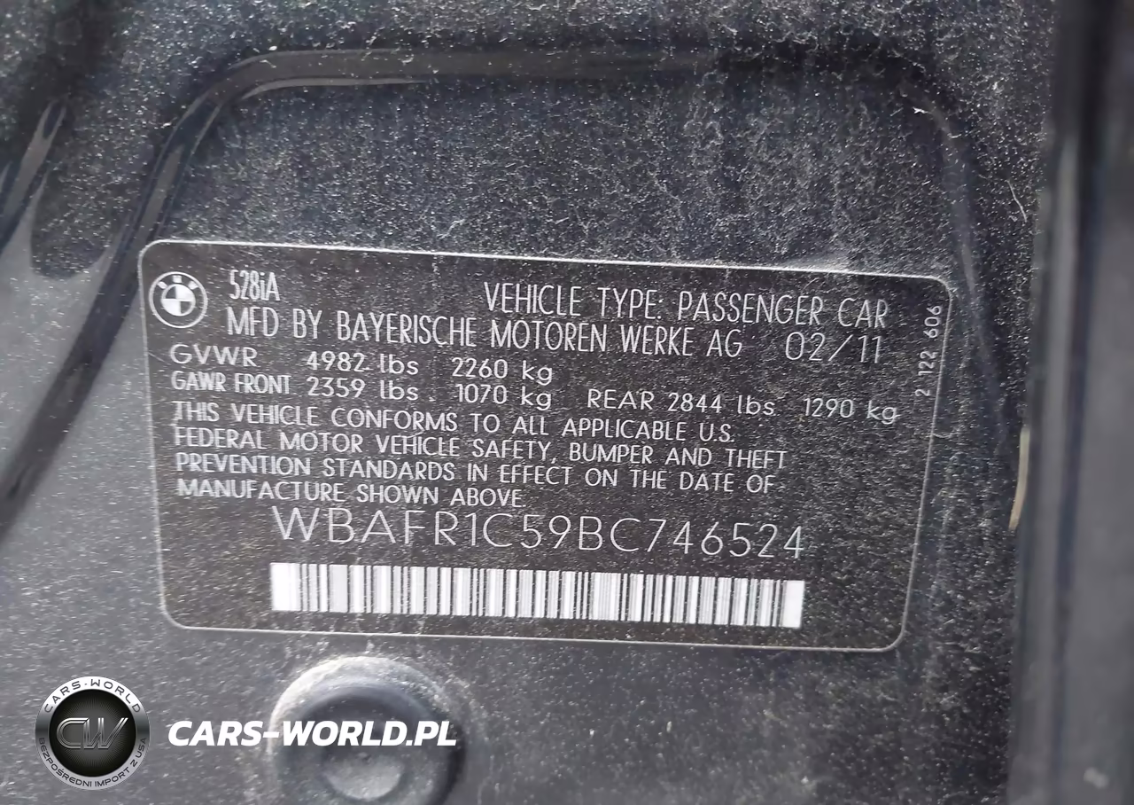 2011 BMW 528I VIN:WBAFR1C59BC746524 - 9