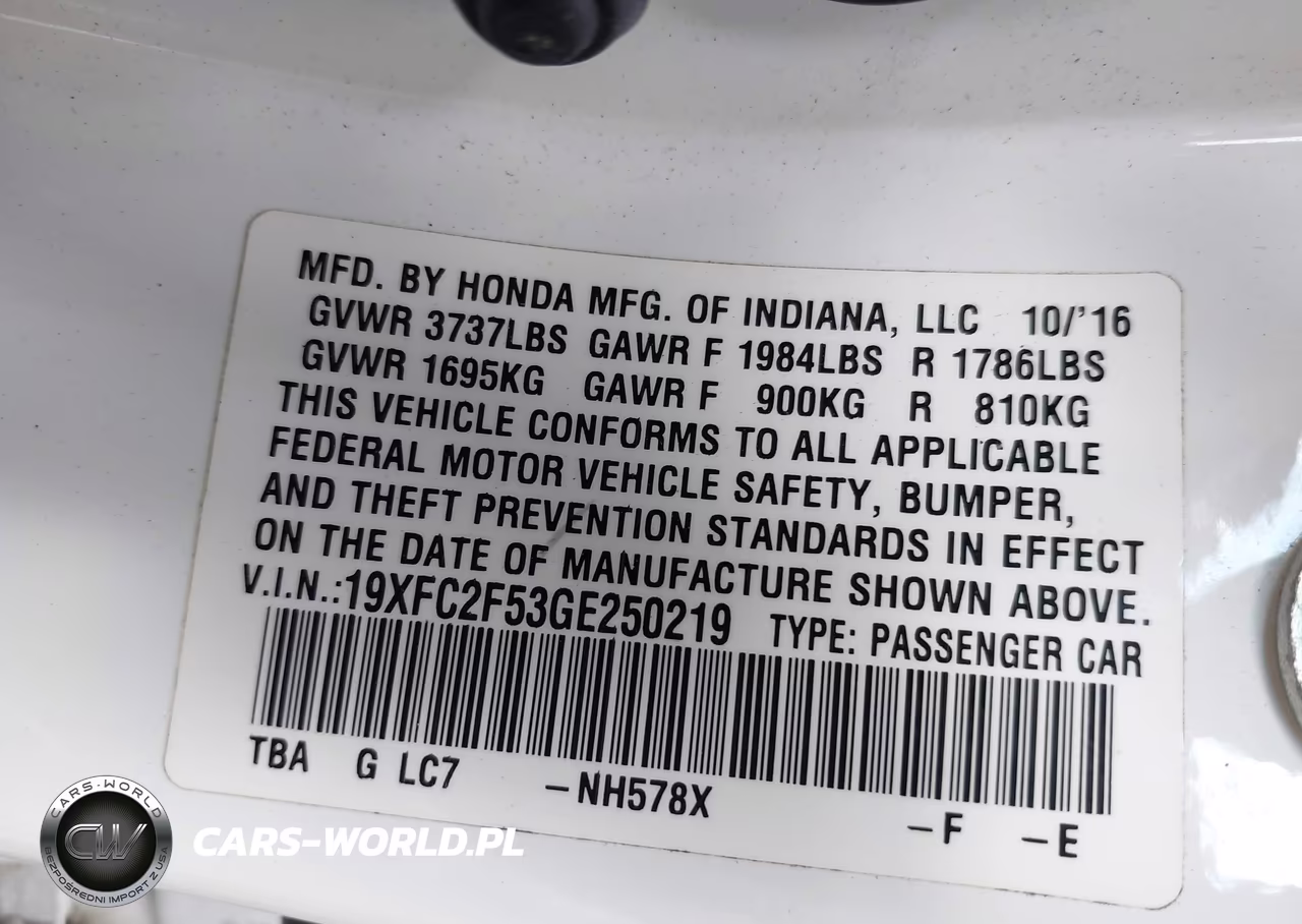 2016 Honda Civic Lx VIN:19XFC2F53GE250219 - 9
