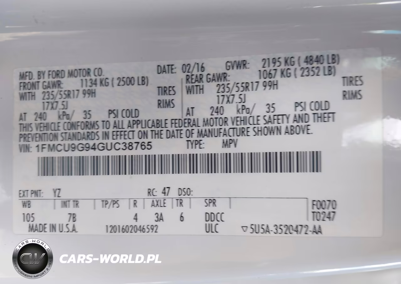 2016 Ford Escape Se VIN:1FMCU9G94GUC38765 - 9
