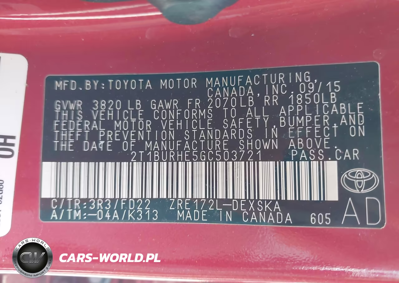2016 Toyota Corolla S Plus VIN:2T1BURHE5GC503721 - 9