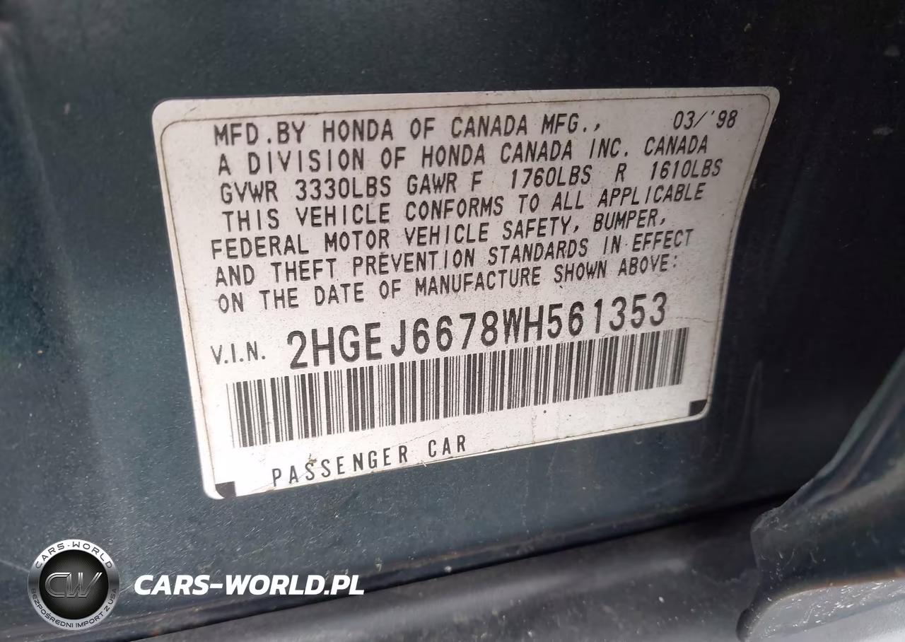 1998 Honda Civic Lx VIN:2HGEJ6678WH561353 - 9