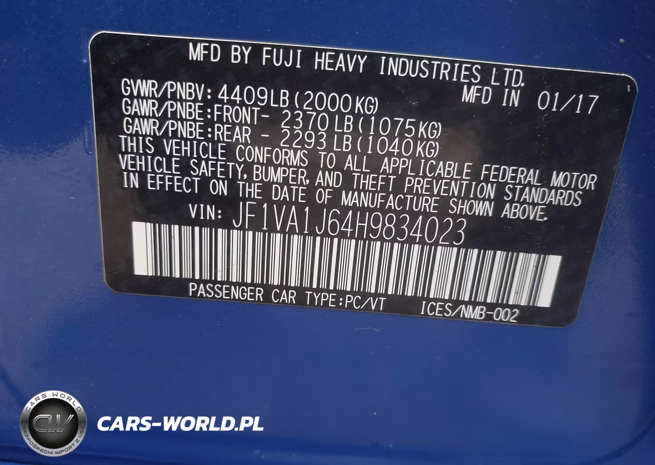 2017 Subaru Wrx Limited VIN:JF1VA1J64H9834023 - 9
