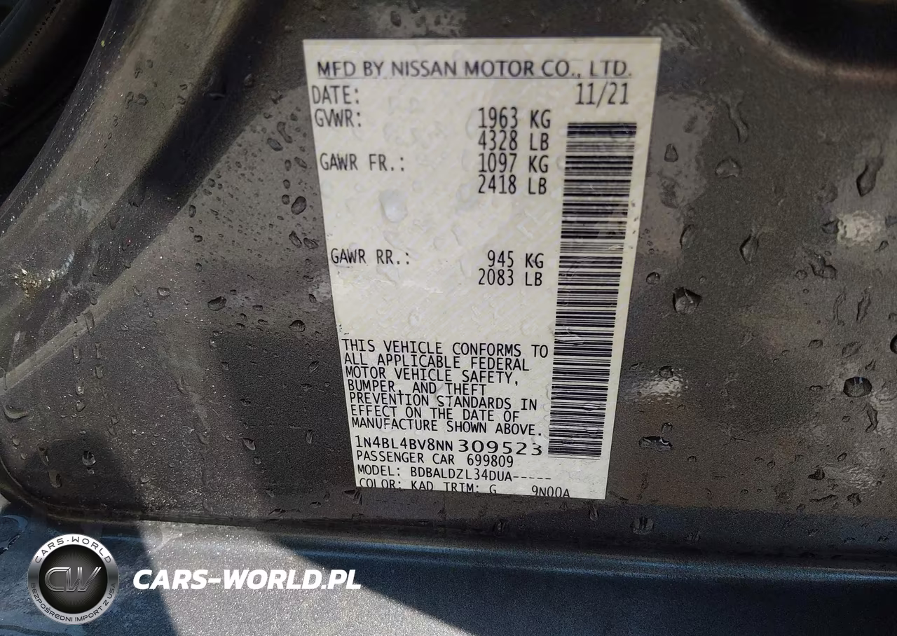 2022 Nissan Altima S Fwd VIN:1N4BL4BV8NN309523 - 9