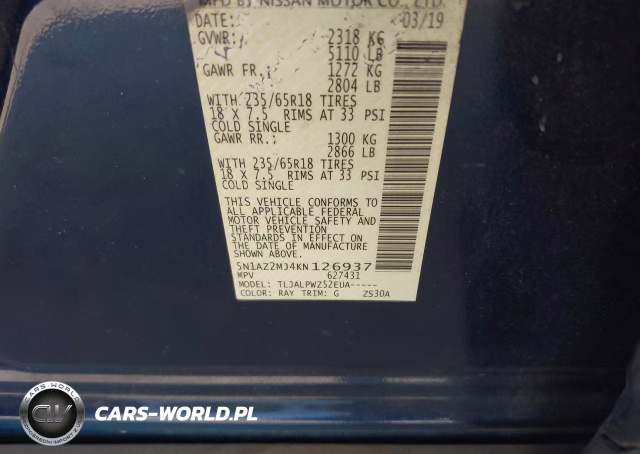 2019 Nissan Murano S VIN:5N1AZ2MJ4KN126937 - 9