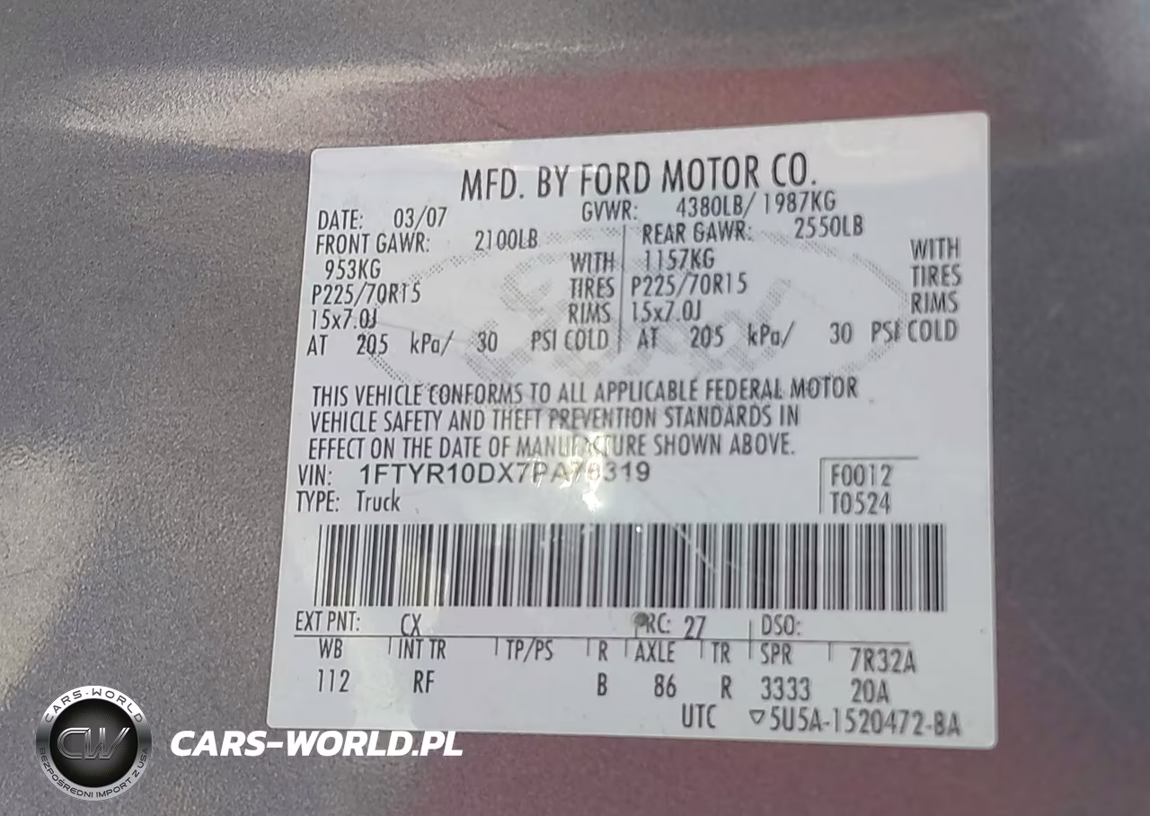 2007 Ford Ranger Stx-Xl-Xlt VIN:1FTYR10DX7PA78319 - 9