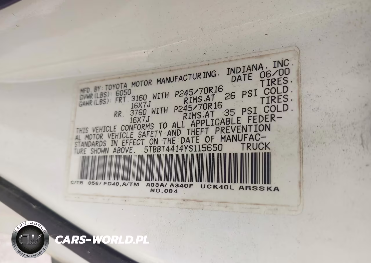 2000 Toyota Tundra Sr5 V8 VIN:5TBBT4414YS115650 - 9