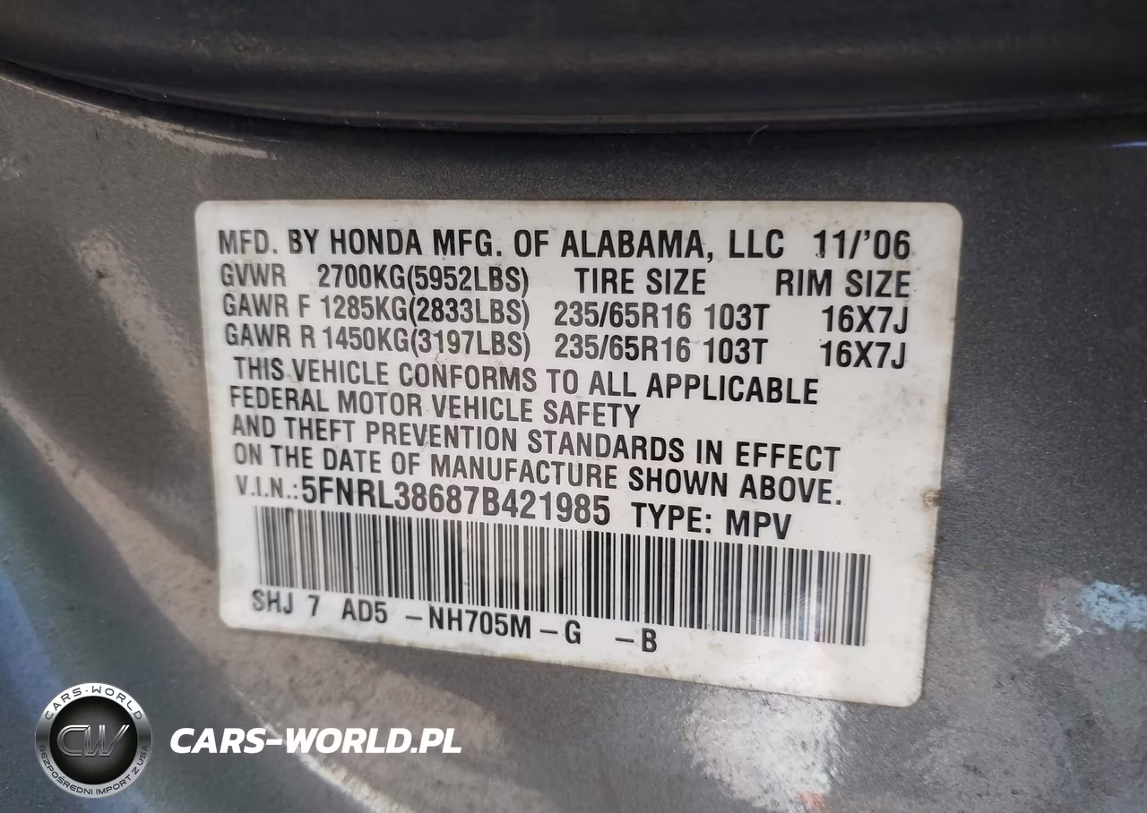 2007 Honda Odyssey Ex-L VIN:5FNRL38687B421985 - 9