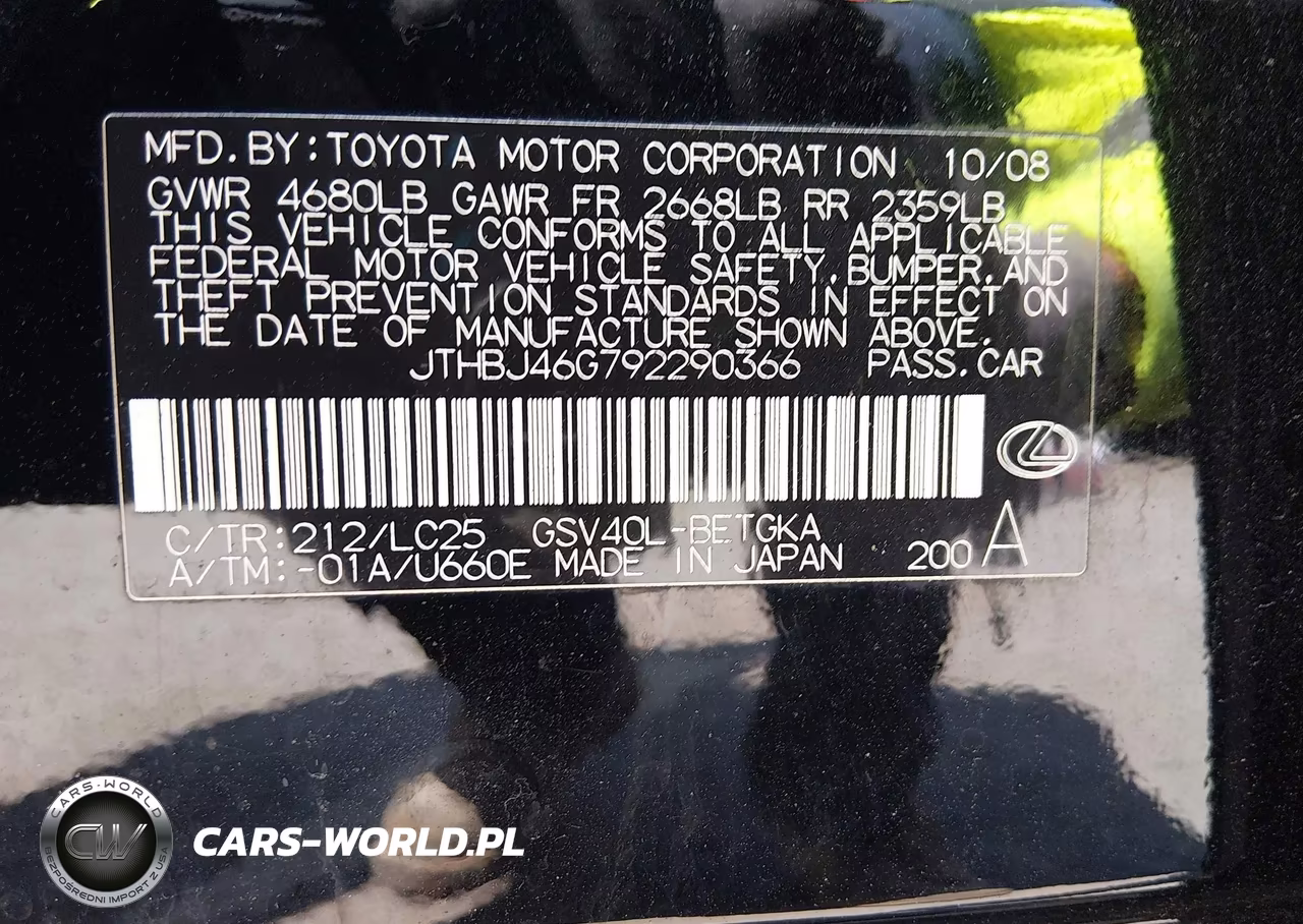 2009 Lexus Es 350 VIN:JTHBJ46G792290366 - 9