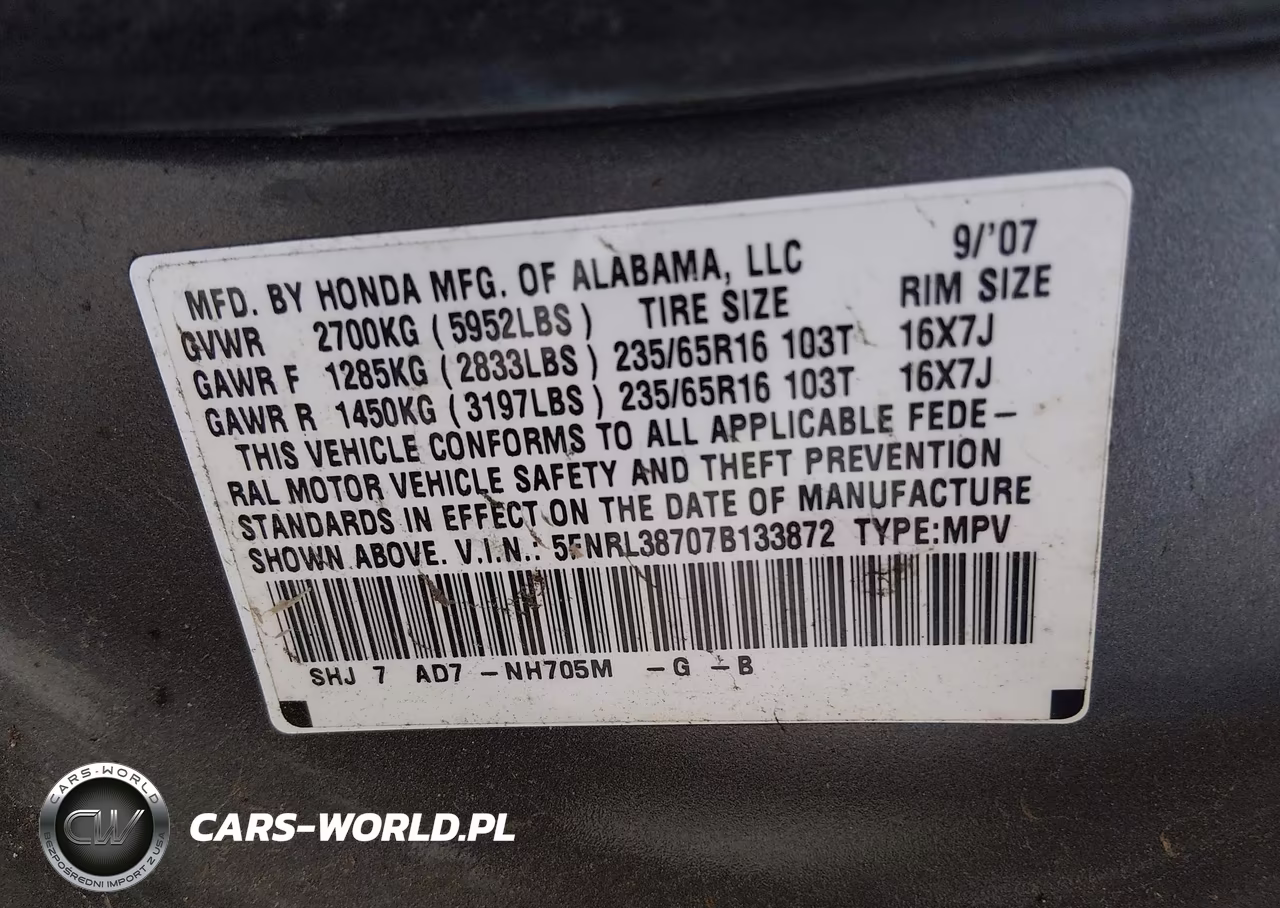 2007 Honda Odyssey Ex-L VIN:5FNRL38707B133872 - 9