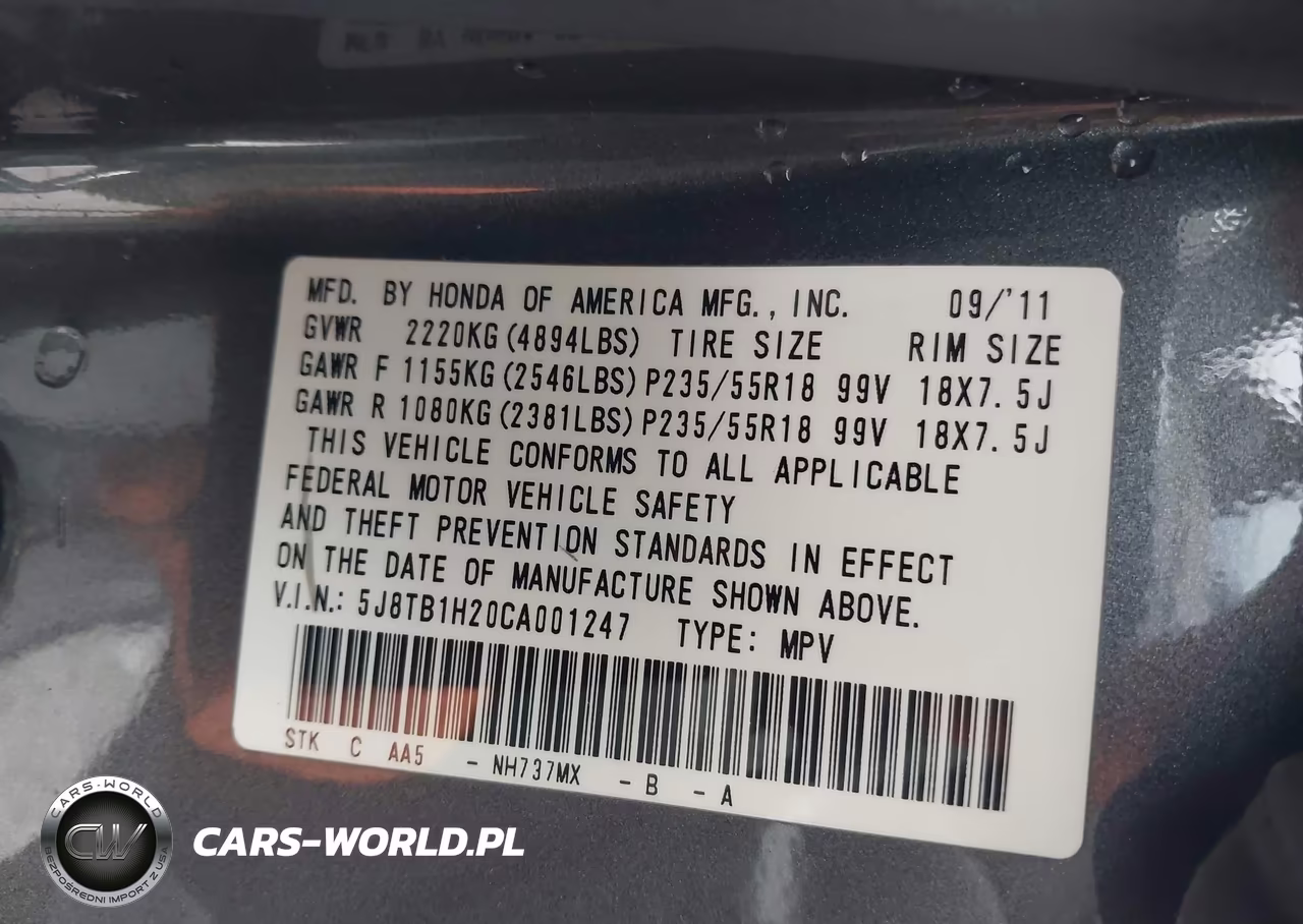 2012 Acura Rdx VIN:5J8TB1H20CA001247 - 9