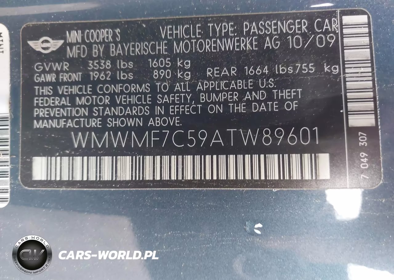 2010 Mini Cooper S VIN:WMWMF7C59ATW89601 - 9