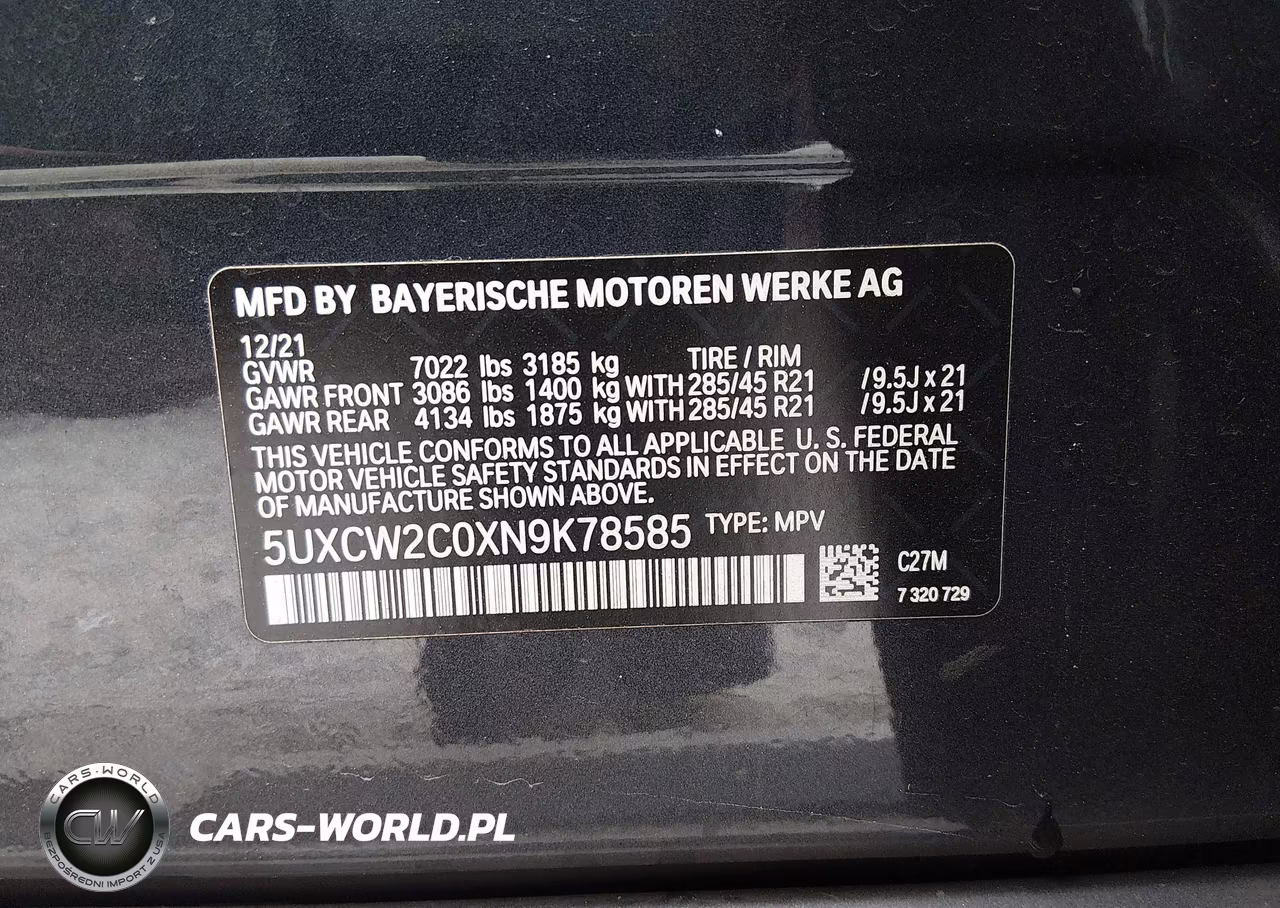2022 BMW X7 xDrive40I VIN:5UXCW2C0XN9K78585 - 9