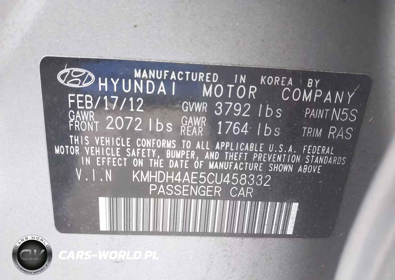 2012 Hyundai Elantra Limited (Ulsan Plant) VIN:KMHDH4AE5CU458332 - 9