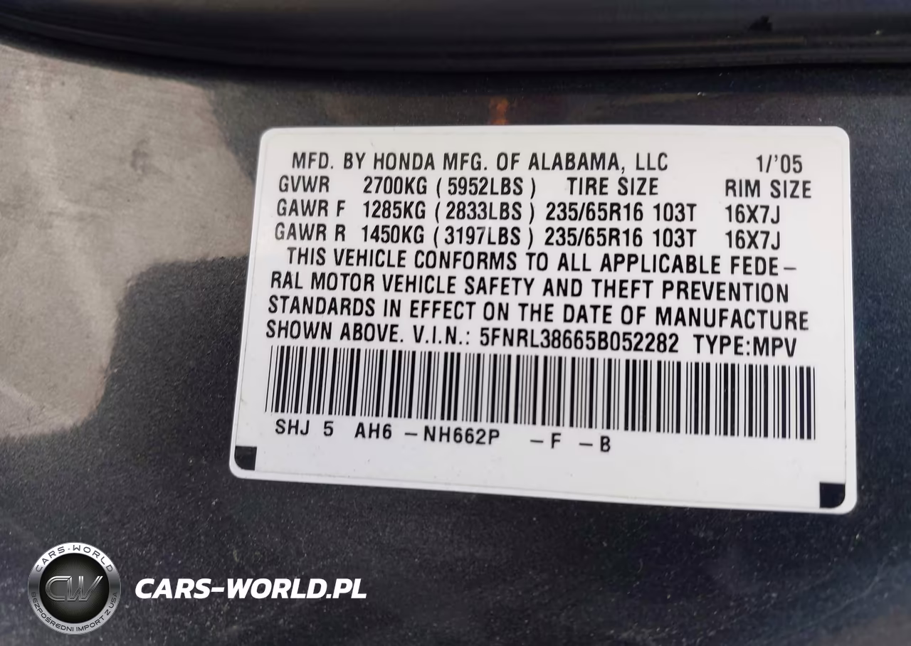 2005 Honda Odyssey Ex-L VIN:5FNRL38665B052282 - 9