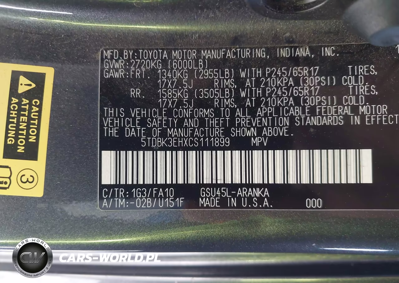2012 Toyota Highlander Base V6 VIN:5TDBK3EHXCS111899 - 9