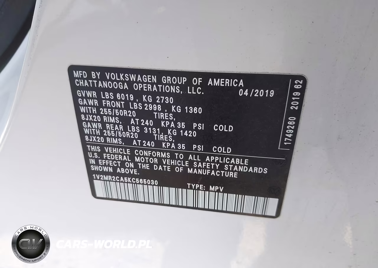 2019 Volkswagen Atlas 3.6L V6 Sel VIN:1V2MR2CA5KC565030 - 9