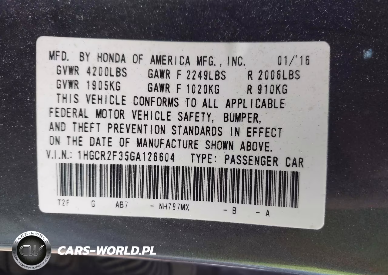 2016 Honda Accord Lx VIN:1HGCR2F35GA126604 - 9